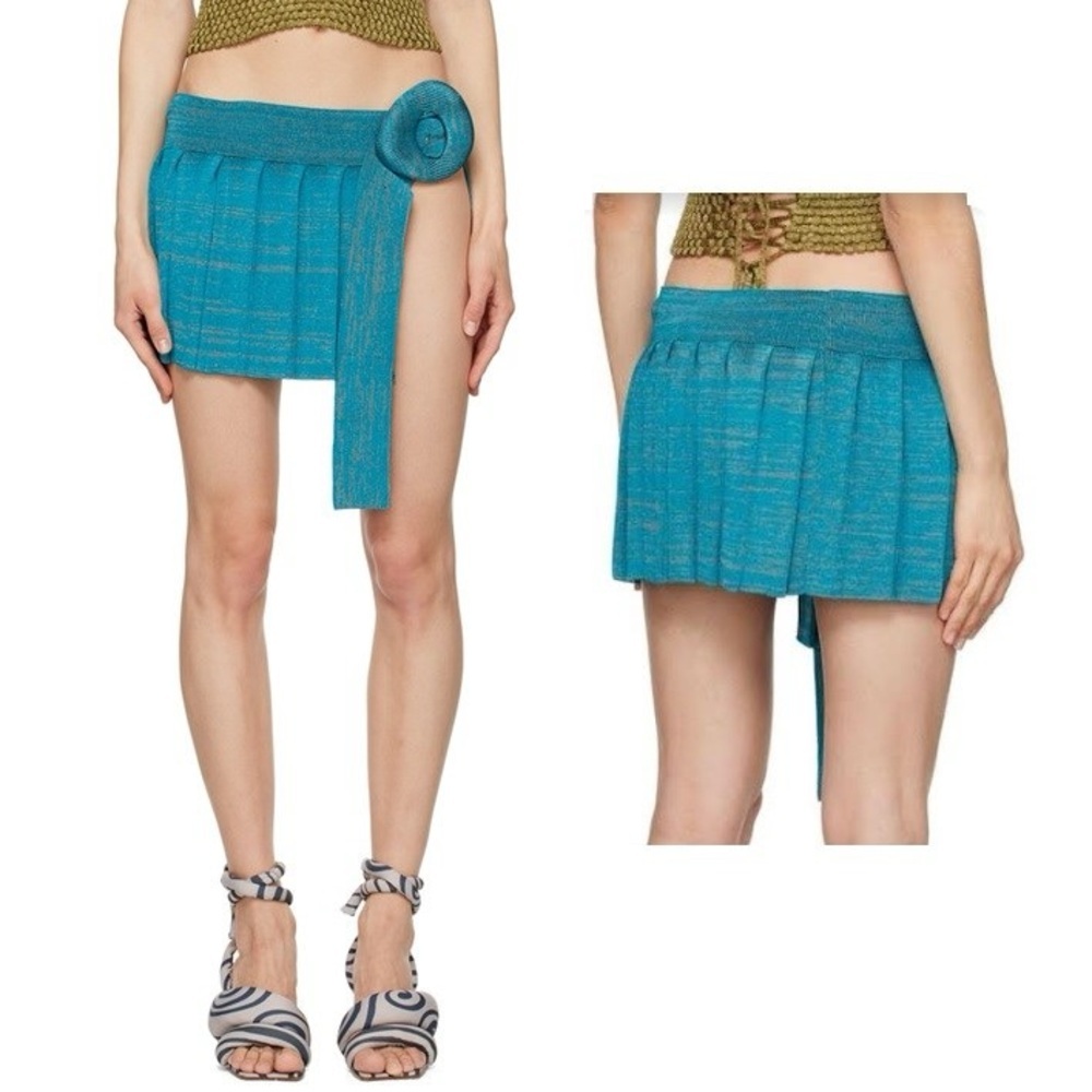 NEW ISA BOULDER teal PEBBLE pleated MINISKIRT WOMEN'S SM ssense